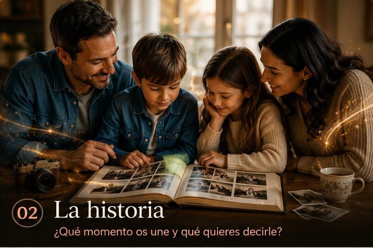 Una familia compartiendo un álbum de fotografías antiguas