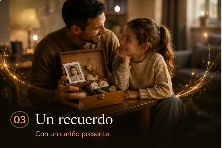 Un padre y su hija contemplando una caja de recuerdos